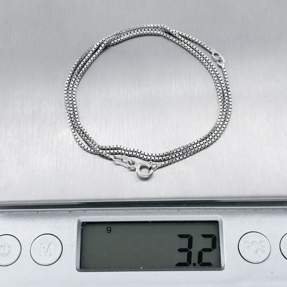 Vintage Sterling Silver 925  Box Chain Necklace 15.75